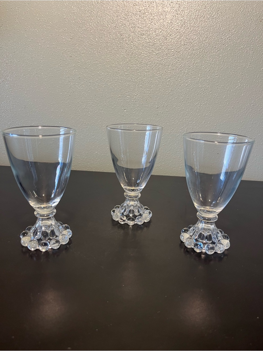 Anchor Hocking Boopie Clear Goblets with Beaded Bubble Stems - Set of 3